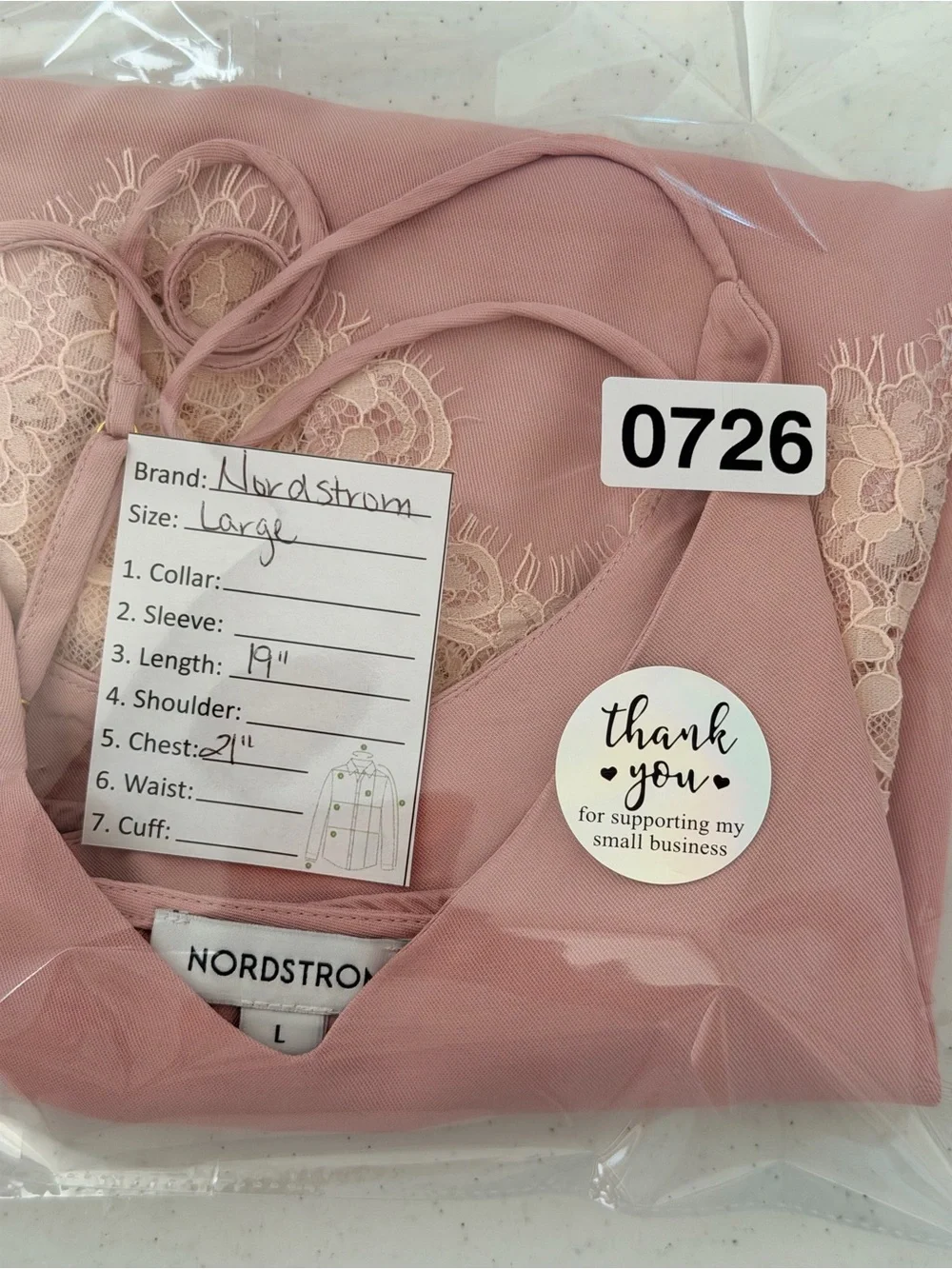 Nordstrom Pink Lace Trim Camisole Top V-Neck Spaghetti Strap Size Large
